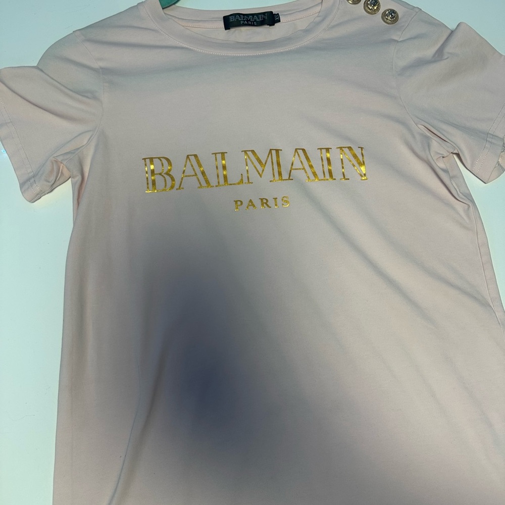 Balmain Pink Top T-Shirt Pink with logo size XS